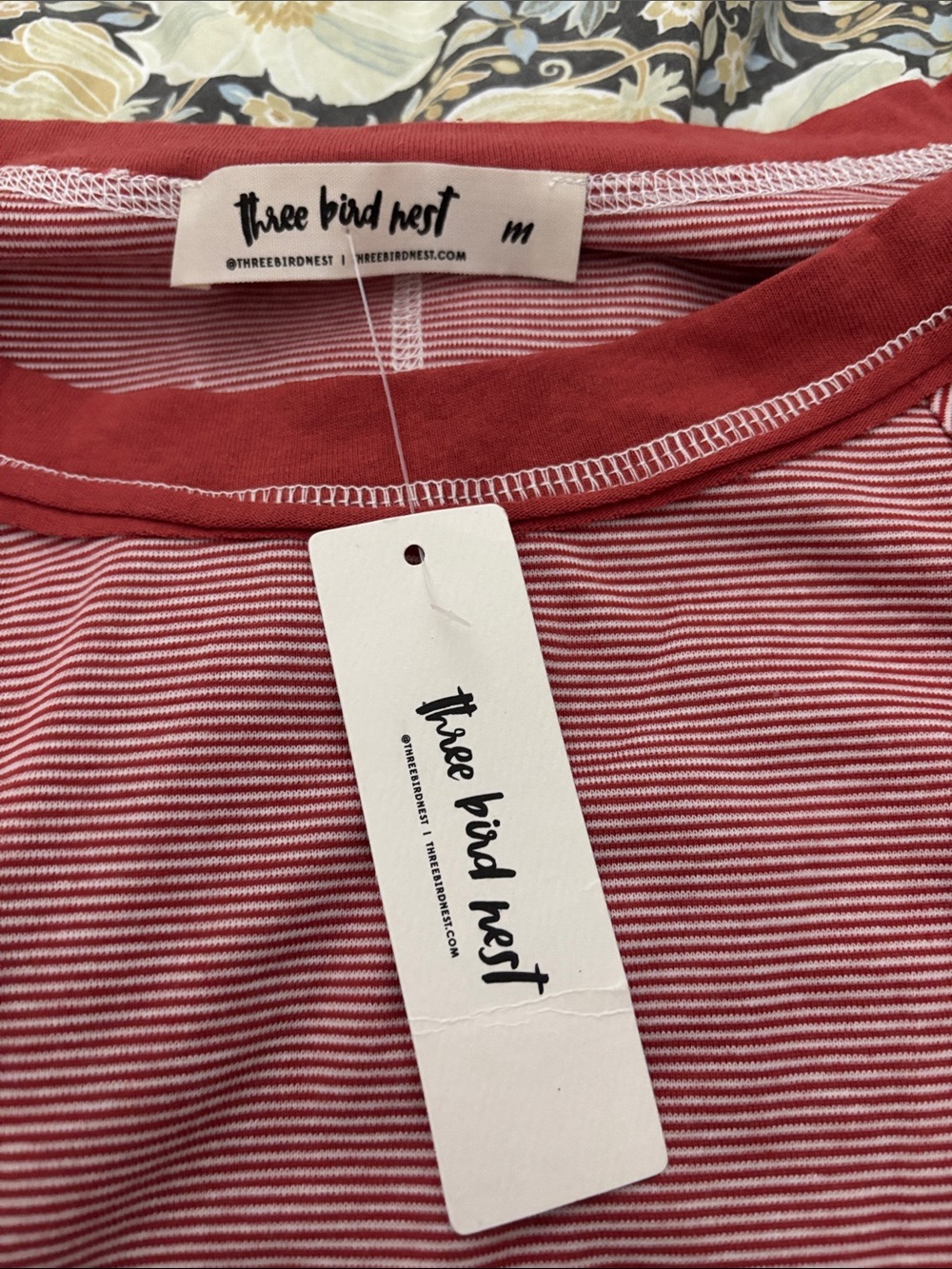 Three Bird Nest Dusty Rose Striped Patchwork Raglan Long Sleeve Top - Picture 2 of 5